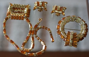 VINTAGE *:KRAMER OF NEW YORK:* ART DECO RARE CITRINE AB CRYSTAL PARURE PRISTINE - Picture 1 of 22