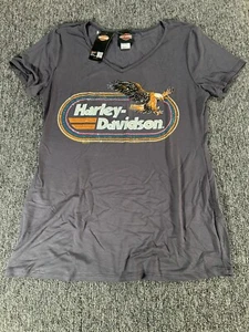 Neu mit Etikett Harley Davidson Damen-T-Shirt Large L anthrazitgrau verziert Adler USA - Bild 1 von 6