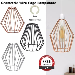 Lámpara de techo colgante industrial vintage E27 pantalla geométrica jaula de alambre - Imagen 1 de 55