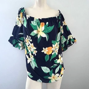 Old Navy Womens Floral Off Shoulder Top Blouse Large Boho Cottagecore Resort - Picture 1 of 8
