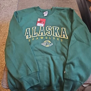 Unisex Adult Long SleevePocket Crewneck Sweatshirt Green Small NWT Alaska Wolves - Picture 1 of 10