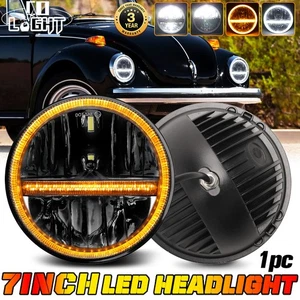 7" DOT LED Headlight Hi-Lo W/Amber Halo DRL Turn Light For VW Beetle 1967-1979 - Picture 1 of 12