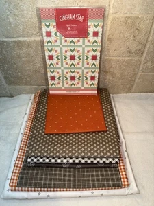 GINGHAM STAR Quilt Kit LORI HOLT Riley Blake 74 x 94 Orange Brown Pattern Fabric - Picture 1 of 2