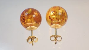 Hermosos pendientes grandes de ámbar 333 oro amarillo 8,7 mm alrededor de 1960 - Imagen 1 de 9