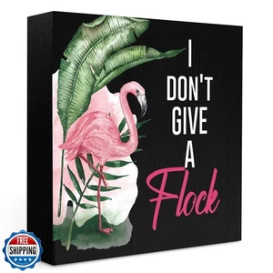 Funny Summer Decor Flamingo Wood Box Sign 5 x 5 Inches Desk Decor Rustic Coun - Picture 1 of 5