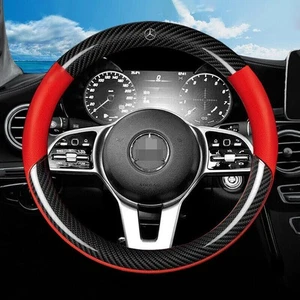 15 Zoll Kohlefaser Leder Auto Lenkrad Bezug für Mercedes Benz Rot Leder - Bild 1 von 7