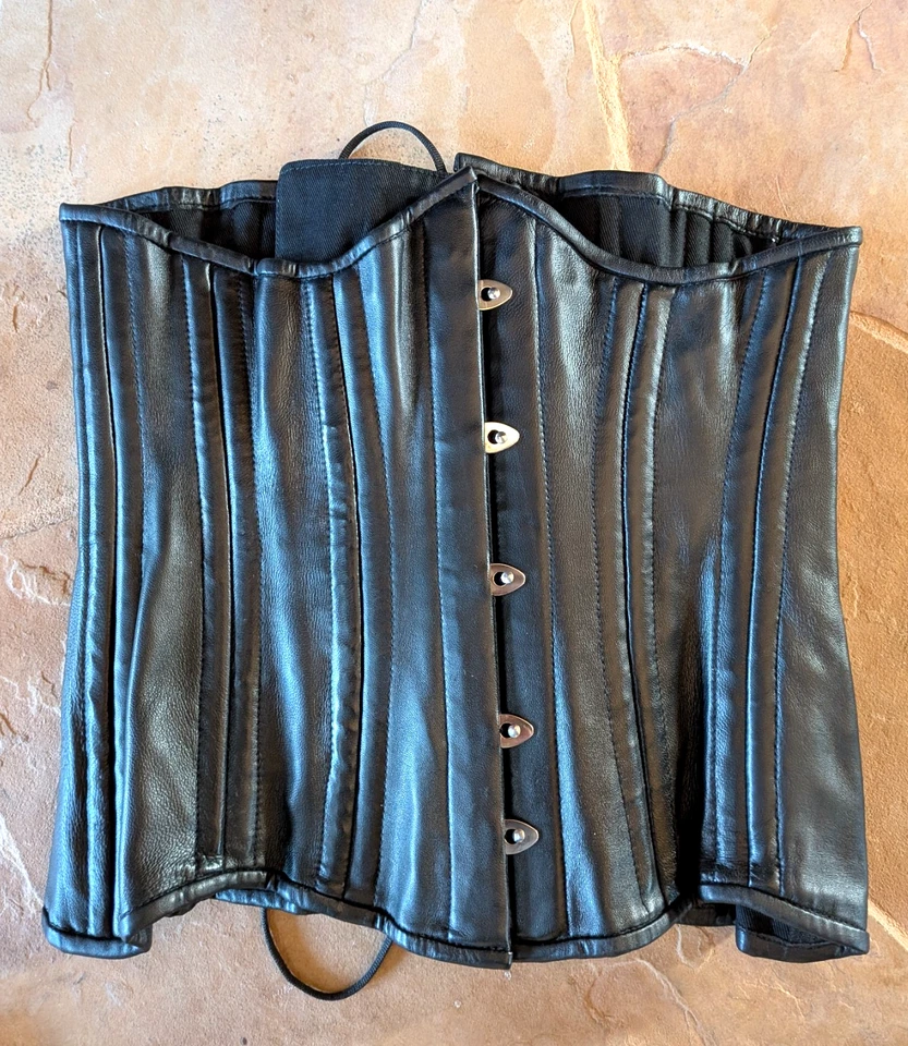 426 Longline 26" Auténtico Cuero Negro Bajo Busto Corsé, Huesos de Acero, CS-426 Foto 1 de 4