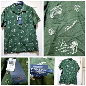 Pendleton Shirt Mens Large Green Hawaiian Aloha Camp Looped Collar Cotton Surf - Picture 1 of 17