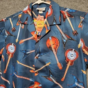 Pacific Legend Apparel Shirt L Guitars Rock and Roll Hawaiian USA con bottoni nuova - Foto 1 di 9