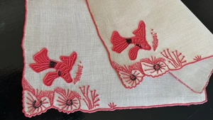 Vintage Cocktail Napkins Marghab Madeira Tropical Fish Embroidered Set of 8 Red - Picture 1 of 4