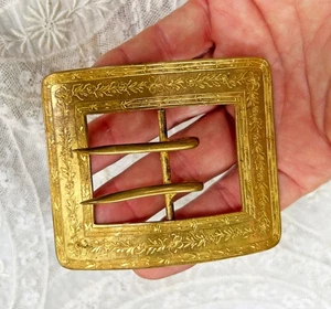 Antike edwardianische vergoldete Schärpe Gürtelschnalle große Punze RIESIG graviert - Bild 1 von 6