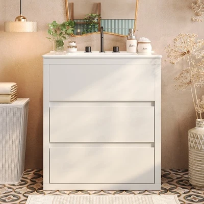 Bathroom vanity with ceramic sink and two drawers - Image 1 of 4