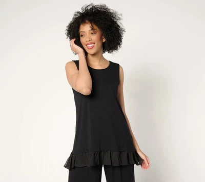 Camiseta sin mangas LOGO Layers by Lori Goldstein tejida con dobladillo de gasa alto-bajo negra L Foto 1 de 2