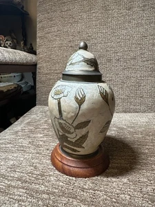 Vintage enamelled brass lidded urn or ginger jar - Picture 1 of 3