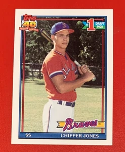 MLB CHIPPER JONES Braves 1991 Topps #1 Draft Pick ROOKIE RC Trading CARD #333 - Foto 1 di 3