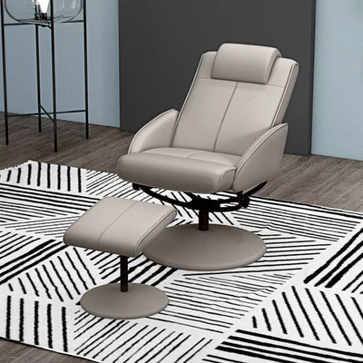 Recliner Chair and Footstool Armchair with Ottoman 360° Swivel Seat Grey - Image 1 of 4