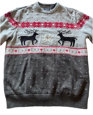 CHAPS Nordic Fair Isle Holiday Christmas Cotton Crew Neck Sweater Large Deer - Image 1 of 4