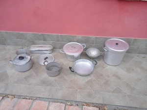 Lotto Pentole Tegami Alluminio Vintage Ex Ristorante Alluminio Vintage  Arredo - Picture 1 of 14