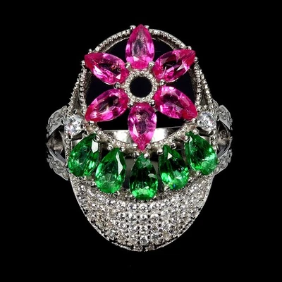 Anillo de plata de ley 925 topacio rosa pera 5x3 mm piedras preciosas naturales joyería tamaño 8 Foto 1 de 4