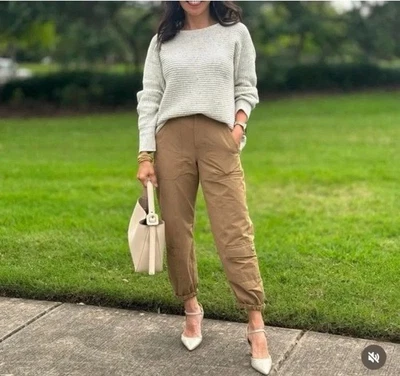 Cabi Pants L Womens Tan Galaxy Cargo Relaxed Nylon Pockets Solid Zip Business - Image 1 of 4