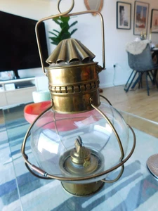 Stylish Sherwood Ltd Brass & Glass Hanging Oil Lamp - Picture 1 of 13