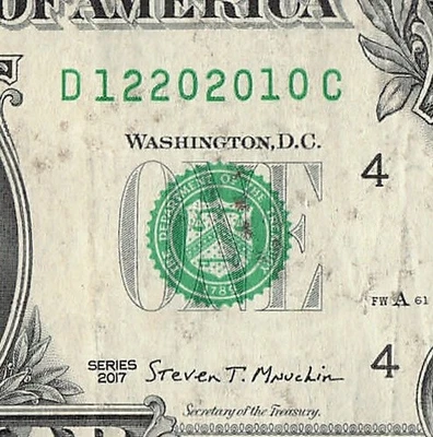 DEC 20 2010 Birthday Fancy Serial Number Date Note One Dollar Bill 12 20 2010 - Image 1 of 4