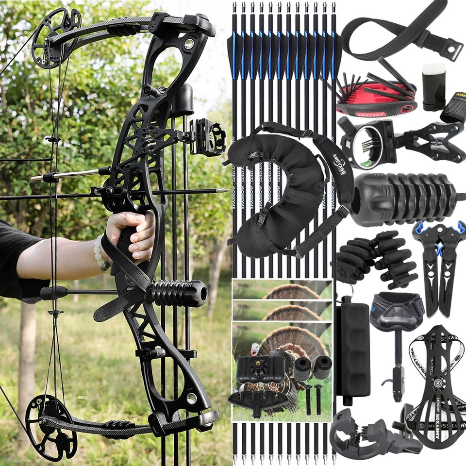 33'' Compound Bow Set Arrow 0-70lbs Adjustable Archery Target Hunting Shooting - Image 1 of 4
