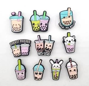 10pc PVC Shoe Charms Bubble Tea Boba Milk Tea Clog Shoes Wristbands Decoration  - Picture 1 of 5