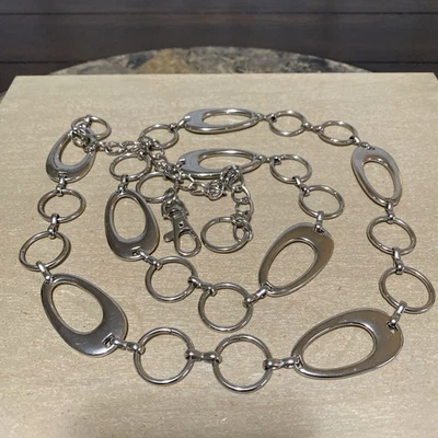 Y2K Silver Metal Chain Belt Adjustable With Hook Clasp Vintage Retro Boho - Image 1 of 4