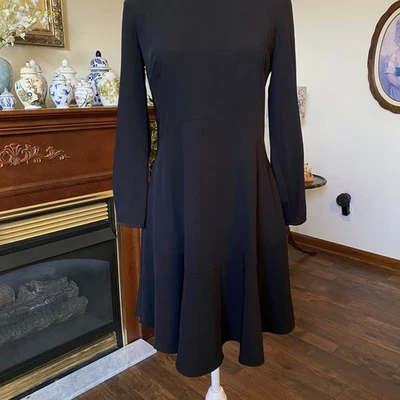 Loft Fit & Flare Knee Length Black Dress Long Sleeve Size 00 NWT $89.50 - Image 1 of 4