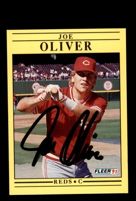 Signed Baseball Card Auto 1991 Fleer #75a Joe Oliver Cincinnati Reds - Image 1 of 2