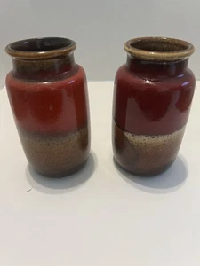 2 Vintage MCM Scheurich Vase Brown Red West Germany 231-15 - Picture 1 of 8