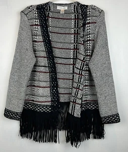 Cardigan aperto in maglia L look scamosciato frange nero stravagante gotico fata boho leggi - Foto 1 di 12