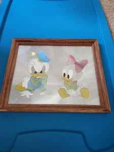 Walt Disney Foil Art Framed Baby Donald And Daisy Duck - Picture 1 of 2