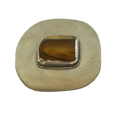 Cinturón Hebilla Corte Pulido Ágata Opaco Piedra Natural Plateado Plato Boho Foto 1 de 4