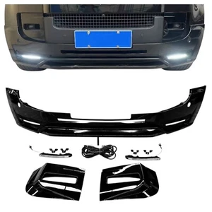 Front Splitter LED Gloss Black Fits LR New Defender Lip Brow For 2020+ L663 - Picture 1 of 10