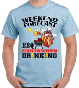 BBQ T-Shirt BBQ'ing Drinking Mens Barbecue Party Chef Cooking Weekend Forecast - Picture 1 of 16