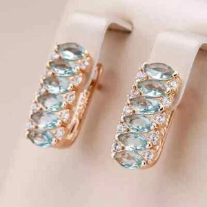 2.90Ct Marquise Lab-Created Aquamarine Huggie Hoop Earrings 14K Rose Gold Plated - Picture 1 of 6