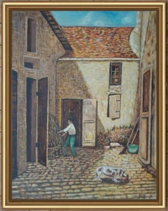 ARTE NAIF CASCINALE UOMO AL LAVORO CON CANE olio tavola ENRICO COPETTA COEN - Picture 1 of 2