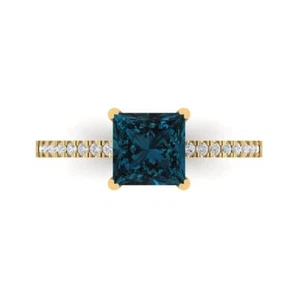 1.66 ct Princess Cut Topaz Gemstone Solitaire with Accents Ring Yellow Gold - Picture 1 of 15