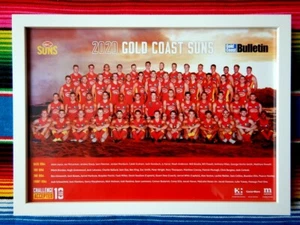 Framed 2020 GOLD COAST SUNS AFL Poster - 84cm x 59.5cm x 3cm - Picture 1 of 2