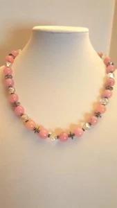 Collana artigianale in quarzo rosa tondo naturale, perle sfaccettate e argento - NUOVO - Foto 1 di 8