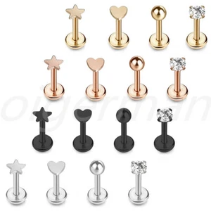 16PCS Surgical CZ Labret Monroe Lip Rings Cartilage Helix Tragus Nose Piercing - Picture 1 of 6