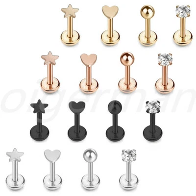 Piercing de nariz de hélice tragus con anillos para labios Labret Monroe quirúrgicos de circonita cúbica 16 piezas Foto 1 de 4