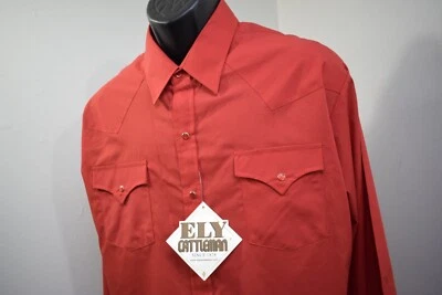 Camisa de Vaquero Ely Cattleman Western Pearl Broches Roja Manga Larga Para Hombres 18.5-35 2XL Foto 1 de 4