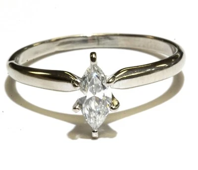Anillo de compromiso solitario diamante marquesa 0,50 quilates oro blanco 14k certificado GIA 10 Foto 1 de 4