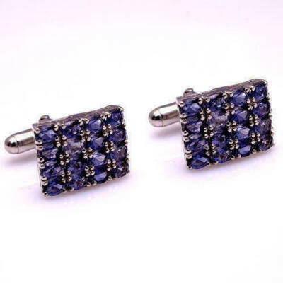 Natural Tanzanite  Gemstones With  925 Sterling Silver  Cufflinks For Men's  #44 - Image 1 of 3