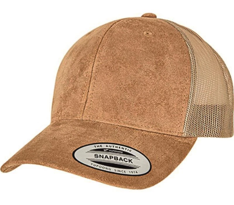 Flexfit Suede Leather Trucker Cap Vintage Baseball Mütze Schirmmütze Coyote