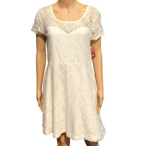 Off White Junior Size XL 15-17 Floral Lace Overlay Dress Beachy Flowy Feminine - Picture 1 of 5