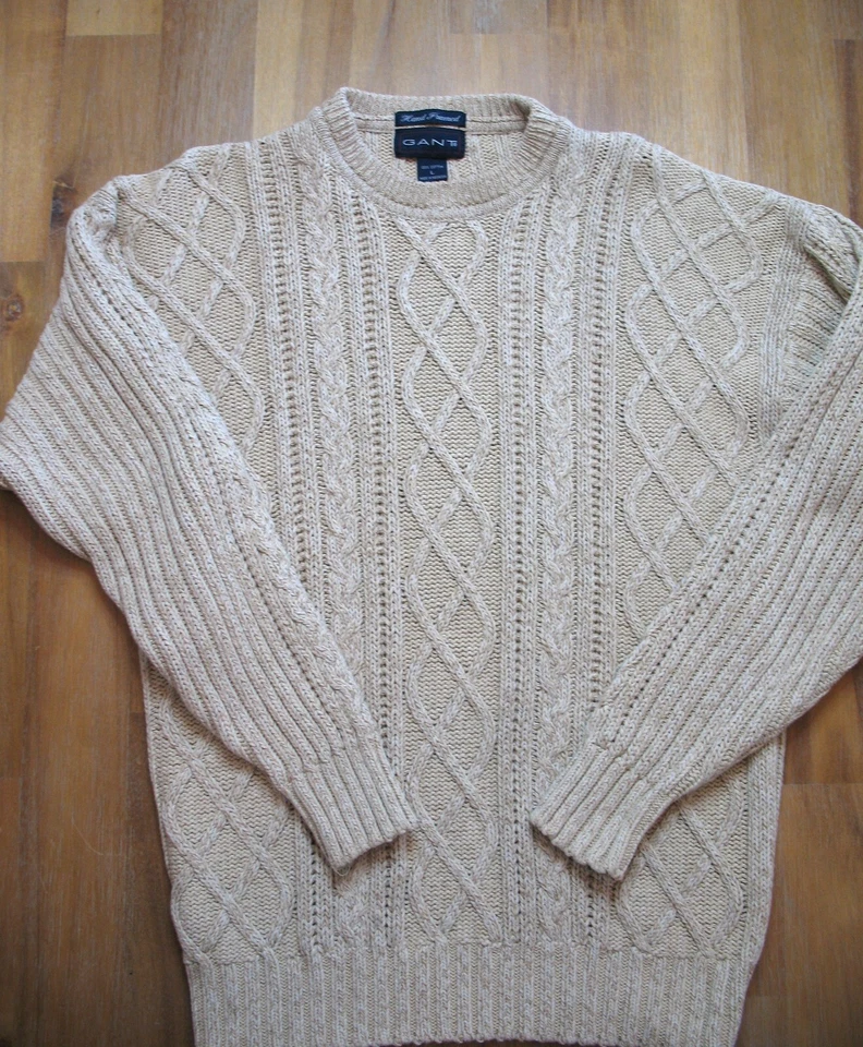 Suéter De Colección Gant Enmarcado a Mano Talla Grande Para Hombre Marfil Algodón Tejido con Cable Excelente Foto 1 de 4